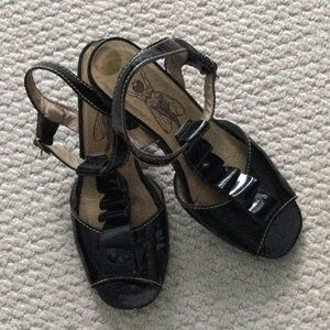 Fly London ankle strap patent leather sandals